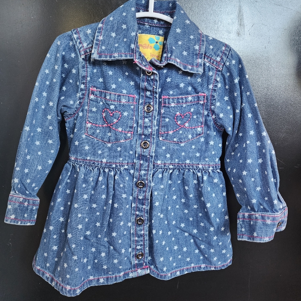 Denim Dress with Stars 6-9m